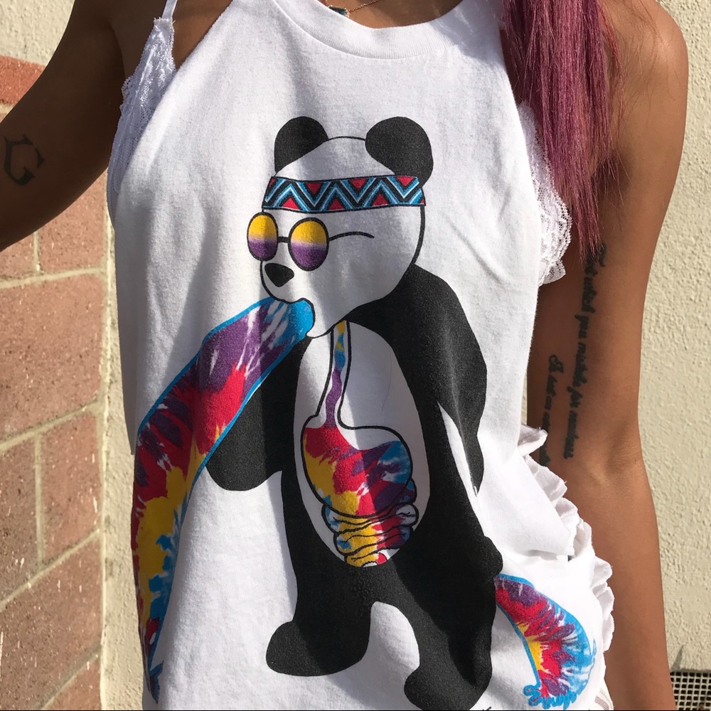 Upcycled Hippie Panda with Tye Dye Puke Tank Top